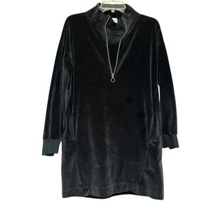 WRAP LONDON Black Velvet Mock Neck Quarter Zip Mini Lounge Dress Sz 4 Oversized